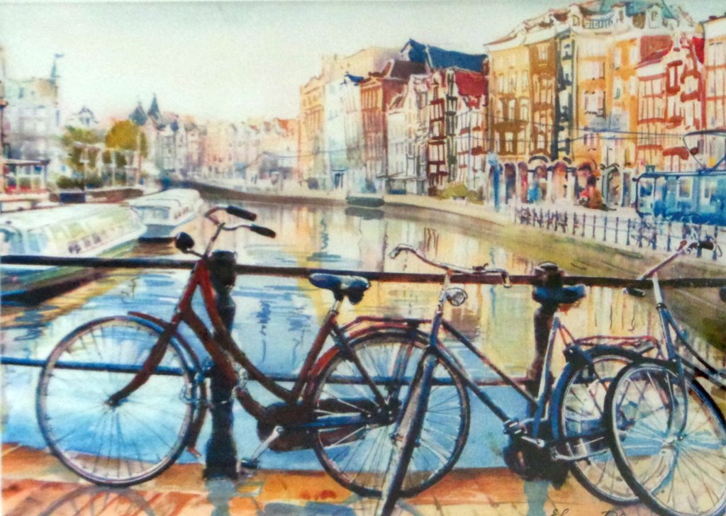 Elena Polyakova:  Een gracht, Gemengde techniek verkocht voor € 45!