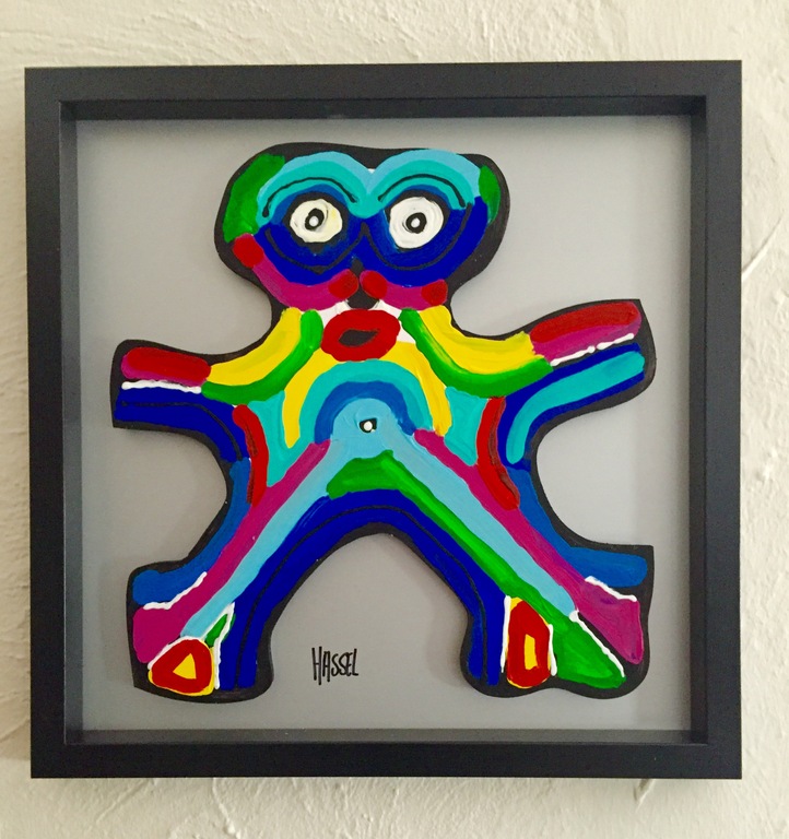 AD VAN HASSEL, 'Happy-2' - schilderij: acrylverf op MDF (incl. lijst) kopen? Bied vanaf 1!