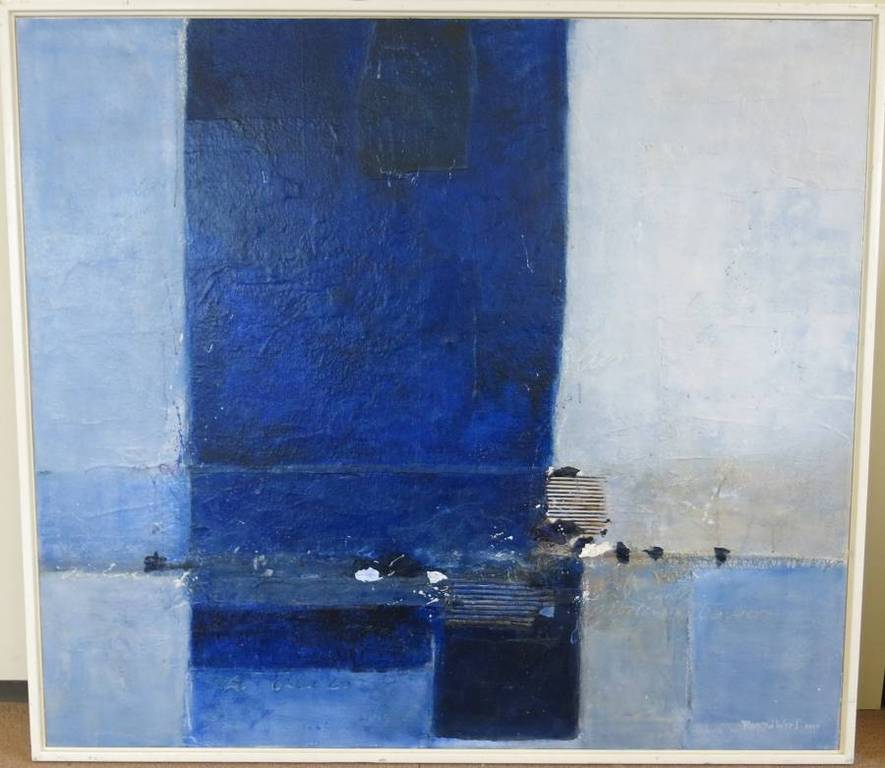 Ron van der Werf: Gemengde Techniek op paneel, Z.T. blauw - Ingelijst (groot) verkocht voor € 400!
