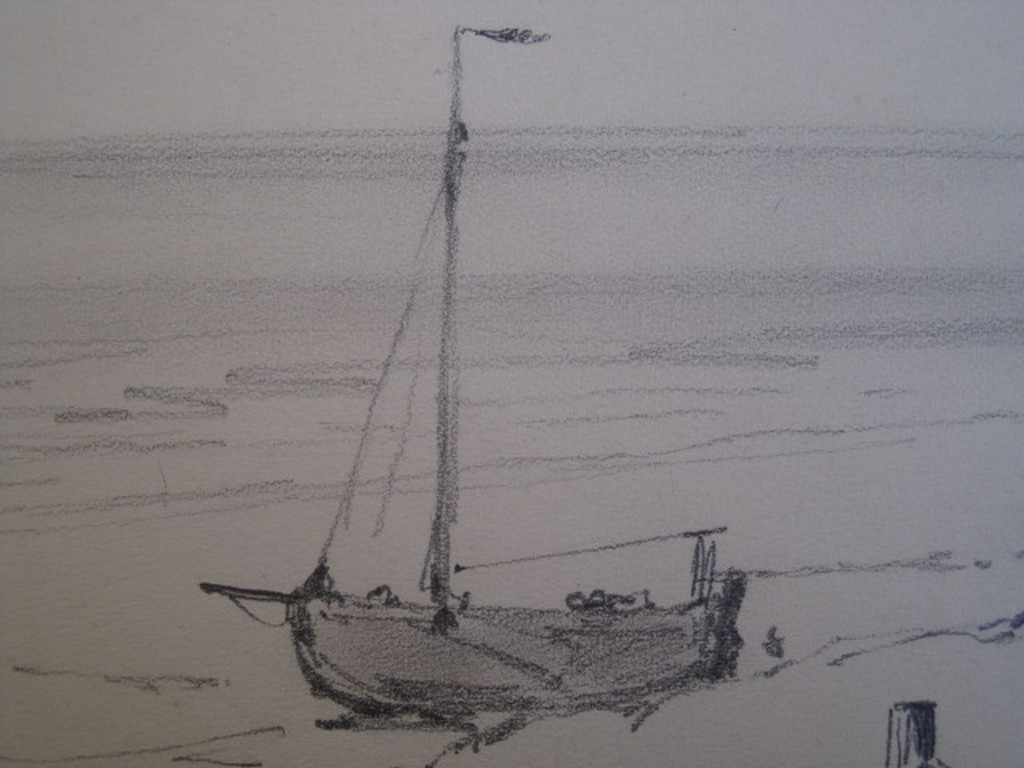 Antieke potloodtekening "strand Katwijk Andreaskerk"  George L Kiers (1838-1916) kopen? Bied vanaf 1!