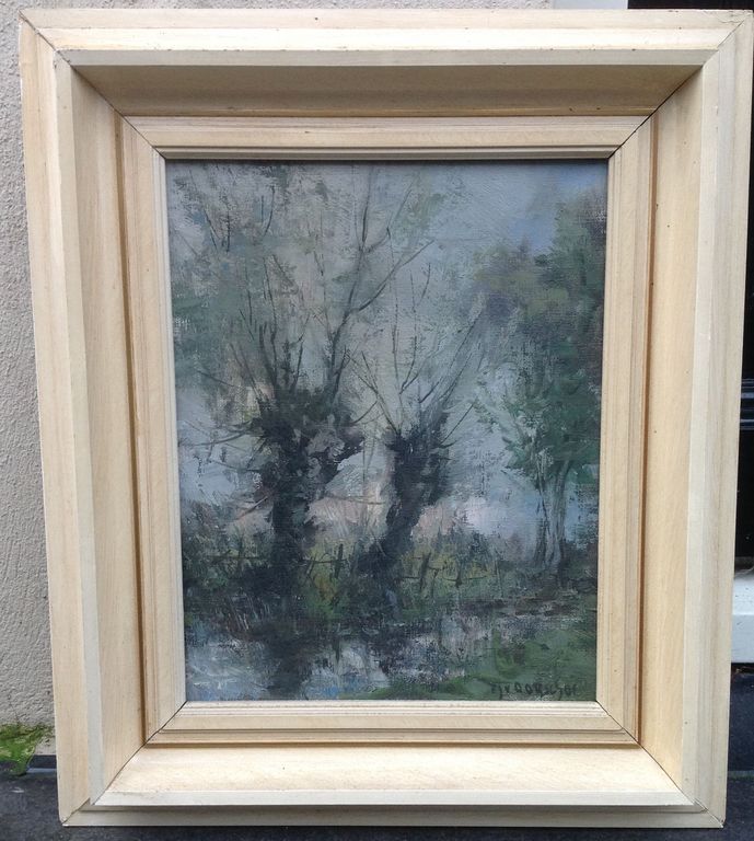 Dorus van Oorschot, olie op doek, bomen in landschap kopen? Bied vanaf 75!