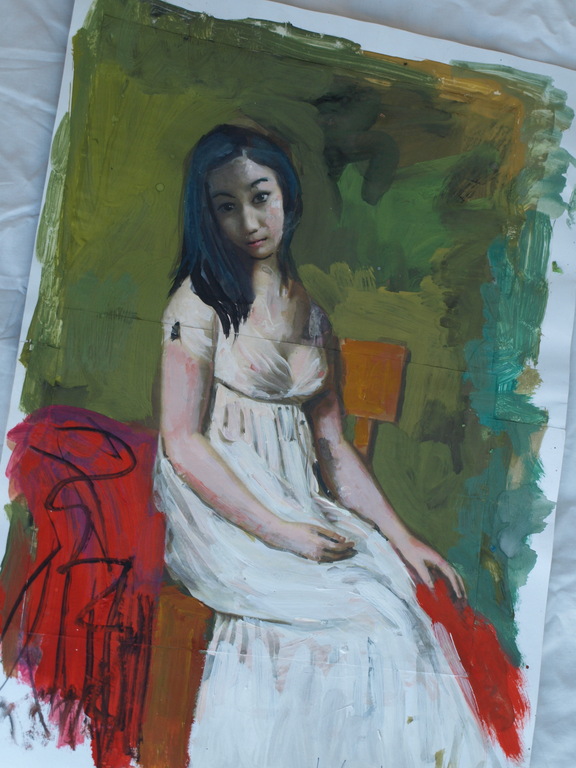 Peter Klashorst : acrylverf op papier , Vrouw met witte jurk – 2016 kopen? Bied vanaf 50!