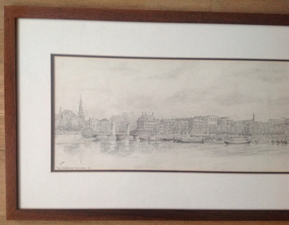 Onbekend, grote ingelijste potloodtekening, Prins Hendrikkade Amsterdam, gesign. kopen? Bied vanaf 1!