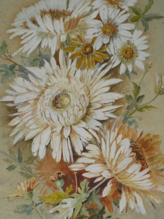 Fraai antiek (1900) bloemstilleven aquarel "Margrieten" gesigneerd en gedateer   kopen? Bied vanaf 1!
