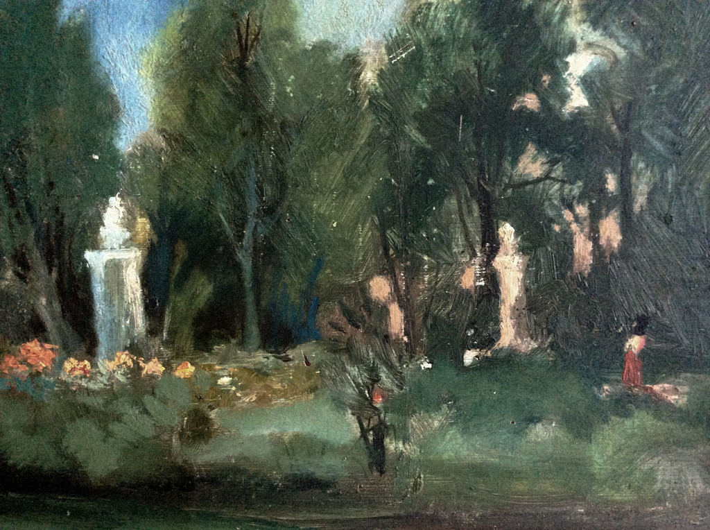 Onbekende kunstenaar - Jardin de Luxembourg, olieverf op paneel, gelijst kopen? Bied vanaf 75!