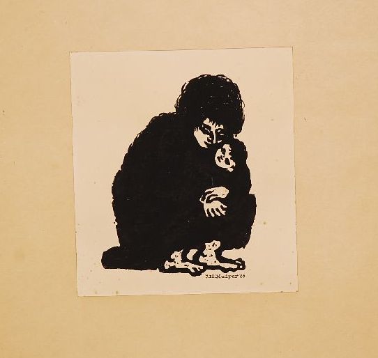 Jan Kuiper: Zeefdruk, vrouw met kind.  verkocht voor € 50!