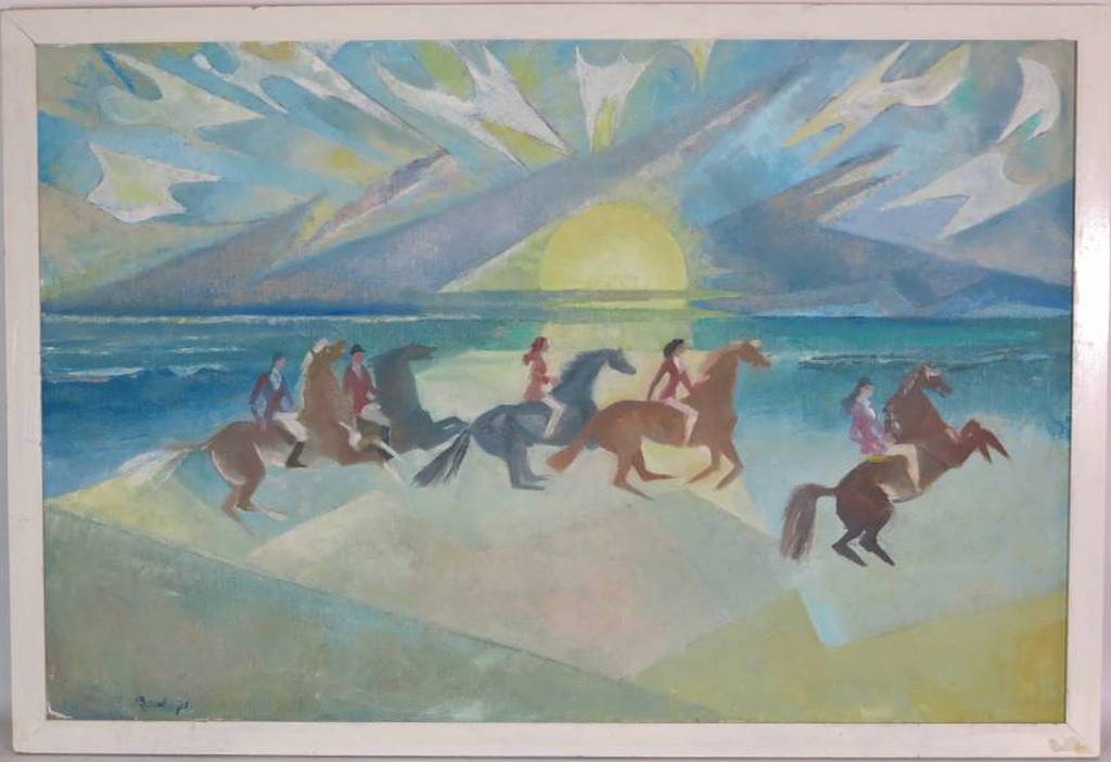 Jaap Bouhuys: Olie op doek, Ruiters op strand - Ingelijst kopen? Bied vanaf 300!