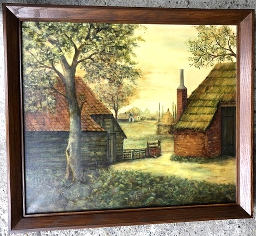 Prachtig schilderij van Brabantse boerderij - 76 x 66 cm = gesigneerd verkocht voor € 40!