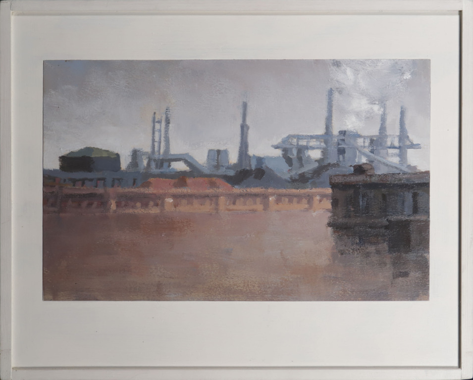 Jaap Binnema: Acryl op papier, Fabriek - Ingelijst verkocht voor € 35!