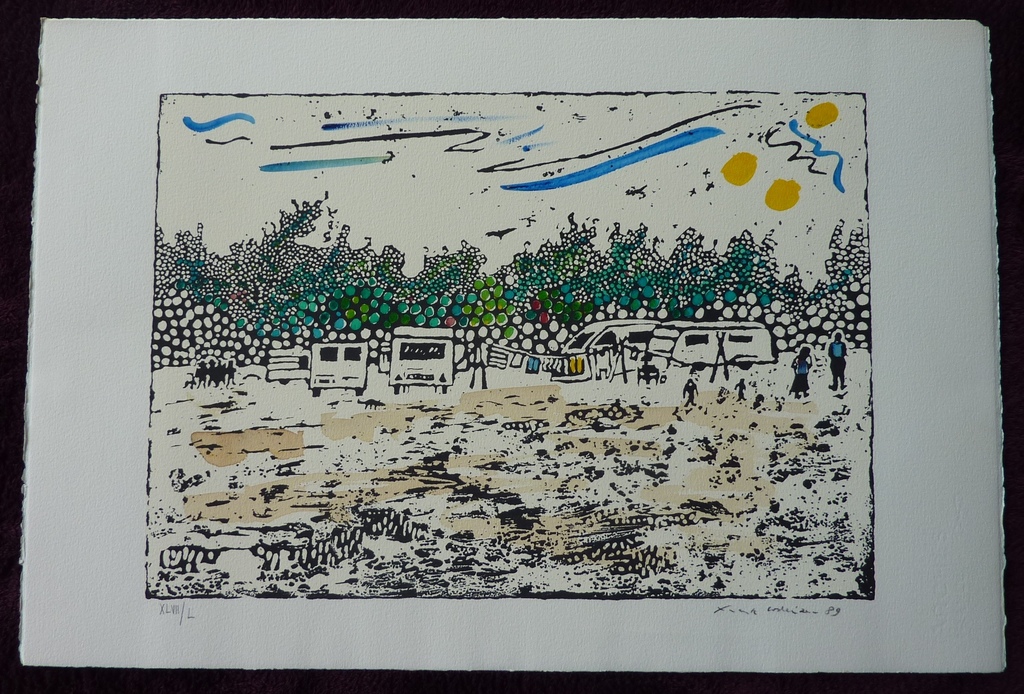 Frank Lodeizen – “Zigeuners in Amsterdam” – handgekleurde zeefdruk verkocht voor € 75!