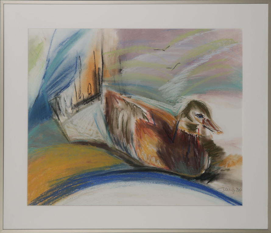 Onbekend gesigneerd: Pasteltekening, Eend - Ingelijst kopen? Bied vanaf 1!