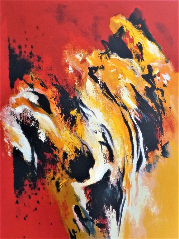 Mattie schilders,Gele rotsen als wolken om een bergtop,Handgesigneerd.. verkocht voor € 55!