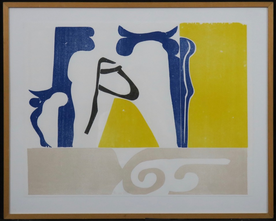 David van de Kop: Houtsnede, Zonder titel (4 kleuren) - Ingelijst verkocht voor € 50!