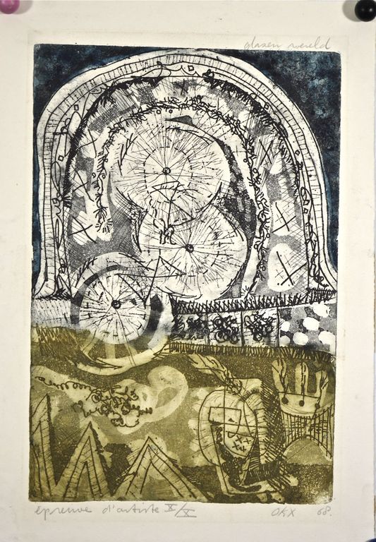 Kees Okx: Ets/aquatint. Glazen wereld kopen? Bied vanaf 35!