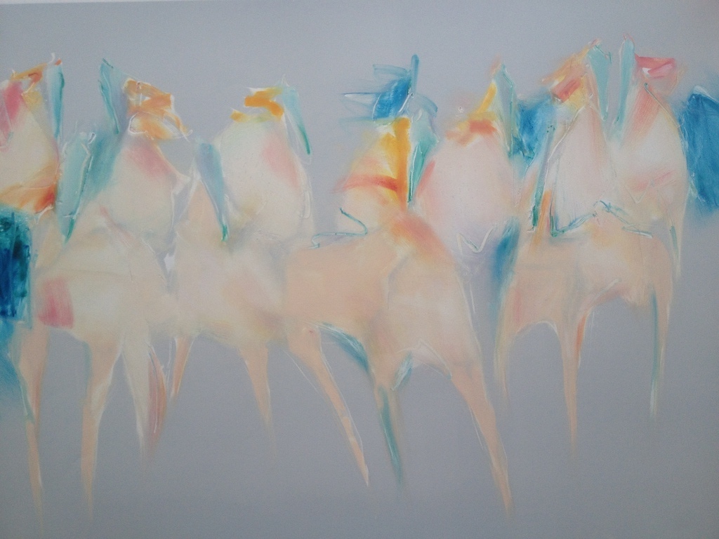 Prachtige en zeer grote ets (monotype), Jean Richardson, 'Stormy Herd', 1996 verkocht voor € 250!