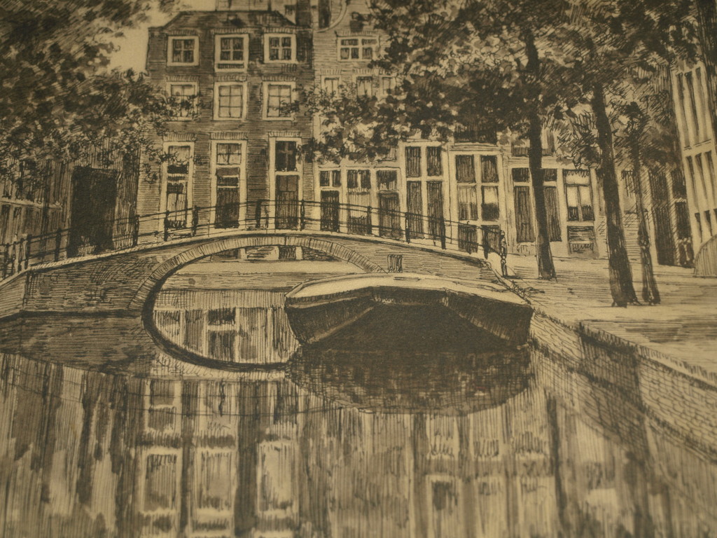 Ets of prent – Zuidertoren Amsterdam – Ingelijst - Oud kopen? Bied vanaf 1!