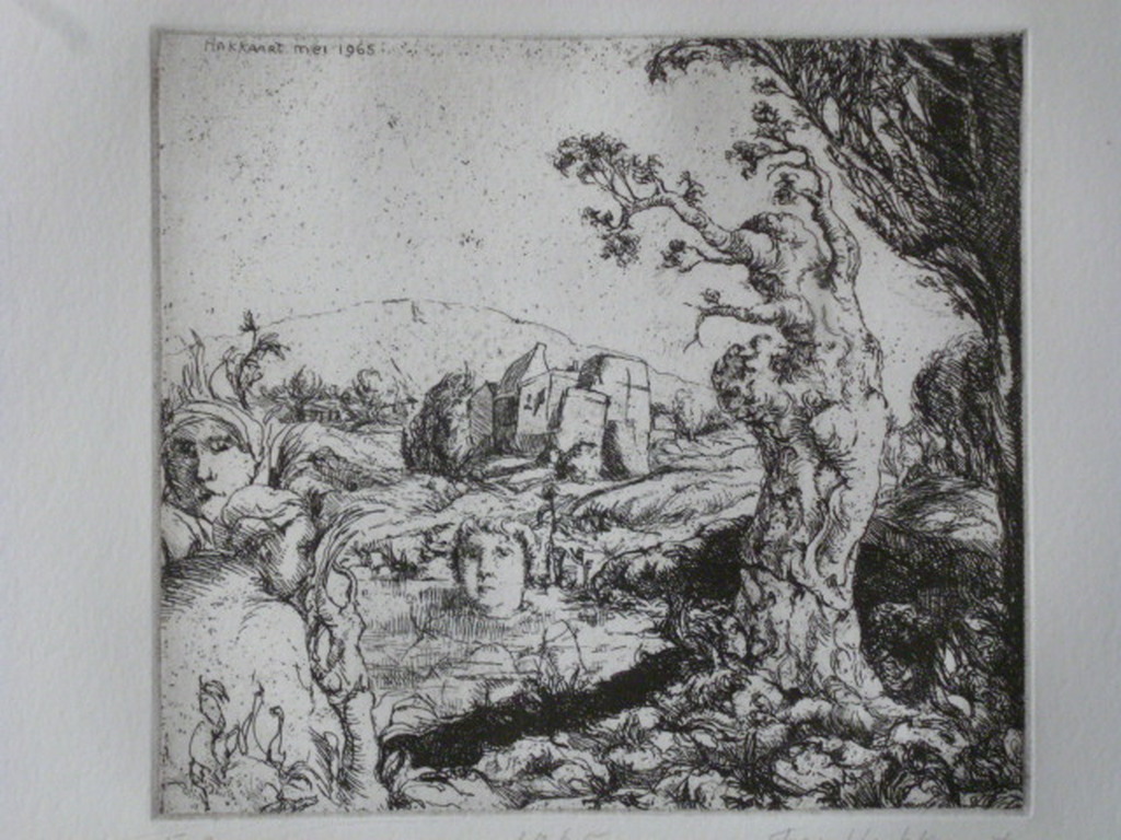 Fer Hakkaart - ets - Landschap met figuren verkocht voor € 40!