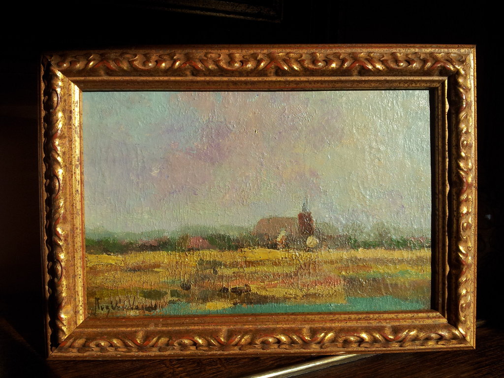 August van Voorden, Dorpje Korenvelden 1925 , olie paneel, 20 x 26 cm gesigneerd verkocht voor € 170!