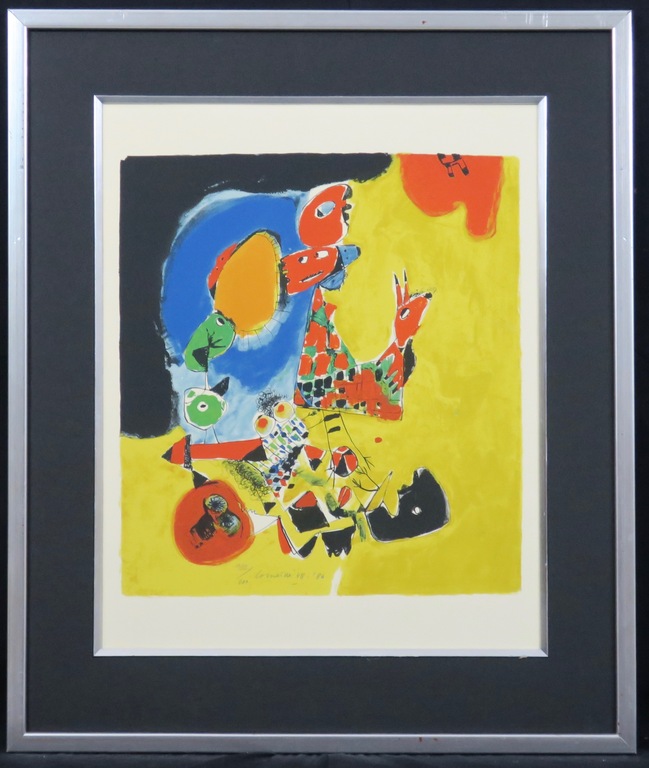 Corneille: Litho, Compositie met beesten en figuren - Ingelijst verkocht voor € 205!