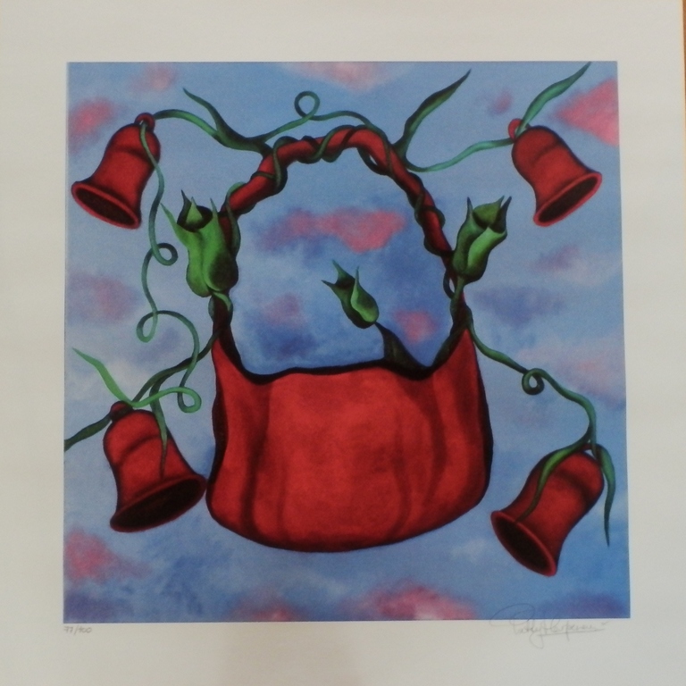 PATTY HARPENAU Giclee ROOD TASJE Handgesigneerd!! verkocht voor € 35!