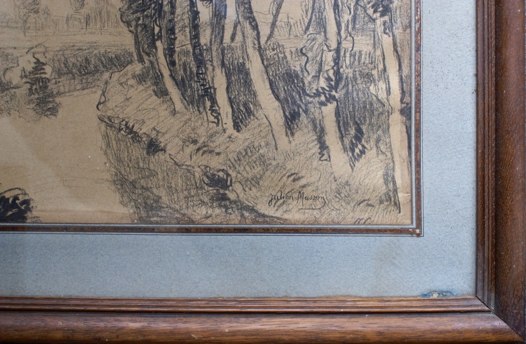 Julien Masson ( 1891 - 1957 ) Houtskool op Papier "Rivier in Weidelandschap". kopen? Bied vanaf 1!