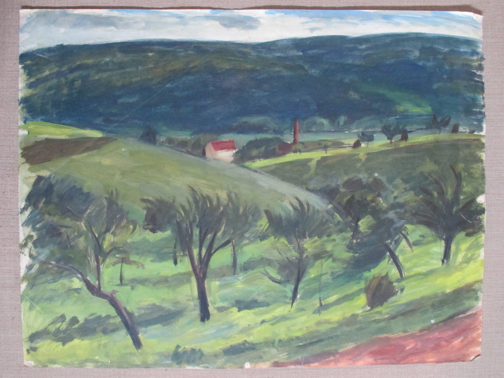 Onbekend, 5 schilderijen op papier, landschappen kopen? Bied vanaf 1!