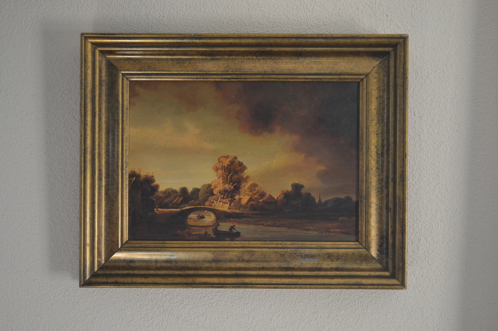 19de / 20ste eeuw: olieverf op doek, copy Rembrandt (Landschap met stenen brug) kopen? Bied vanaf 1!