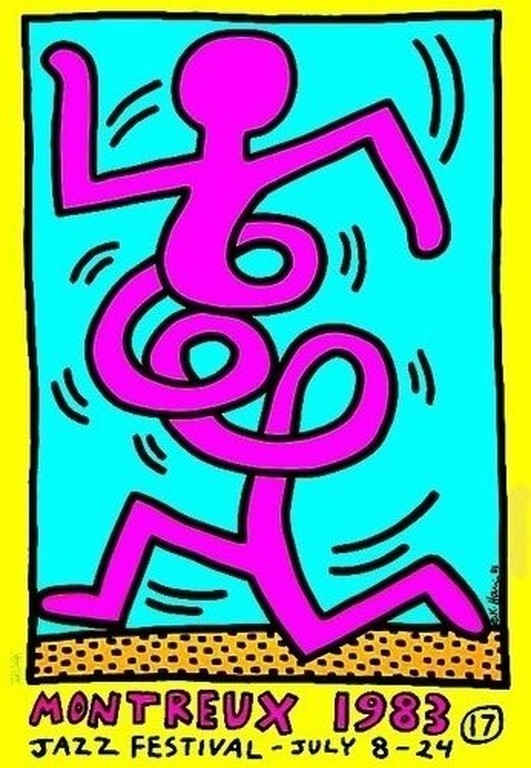 KEITH HARING - Kleuren Lithografie - ''Jazz Festival Montreux'' Vintage 1983 verkocht voor € 99!