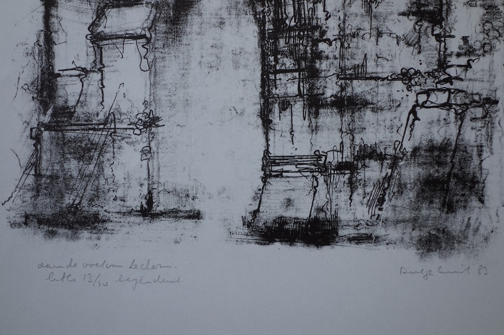 Dirkje Kuik, prachtige litho van de Domtoren op grijs/blauw papier 1983. kopen? Bied vanaf 50!