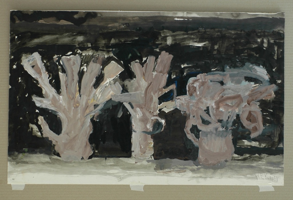 Hans Ebeling Koning: verf op verlijmd papier, 'Kiefer'kannen kopen? Bied vanaf 50!