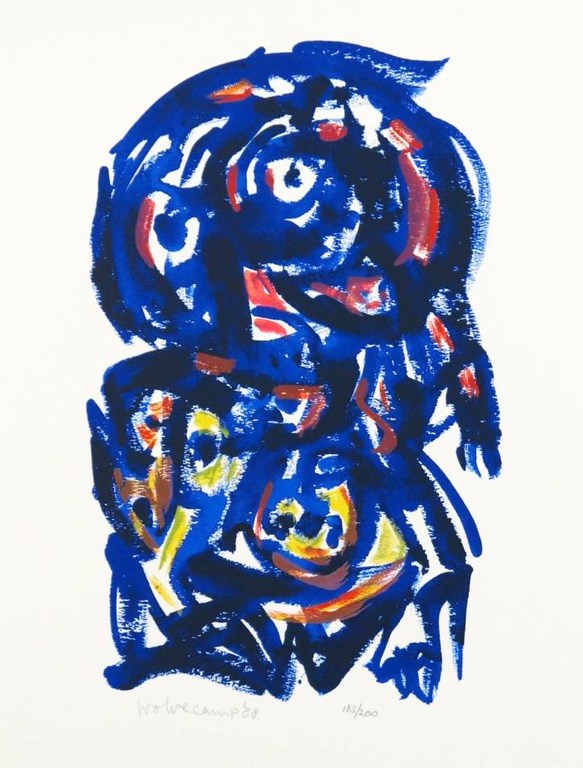 Theo Wolvecamp: Zeefdruk, Figuur blauw verkocht voor € 200!