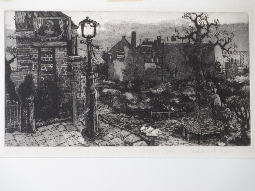 Fer Hakkaart, Leidse buurt, Ets 1964 verkocht voor € 55!