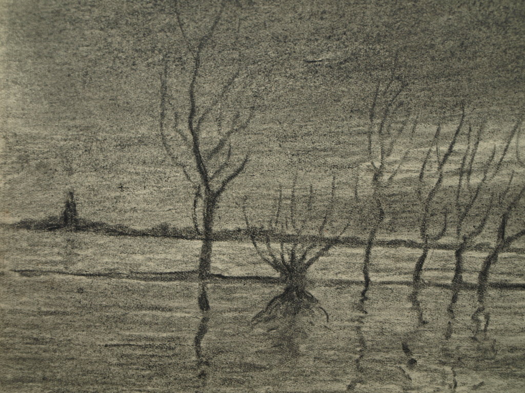 Pieter van der Brug – Tekening – Ondergelopen land – Gesigneerd – ca 1950 kopen? Bied vanaf 1!