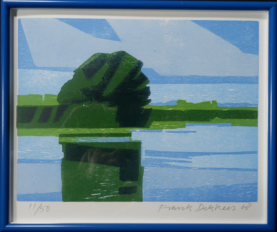 Frank Dekkers: Houtsnede, Zonder titel - Ingelijst verkocht voor € 50!