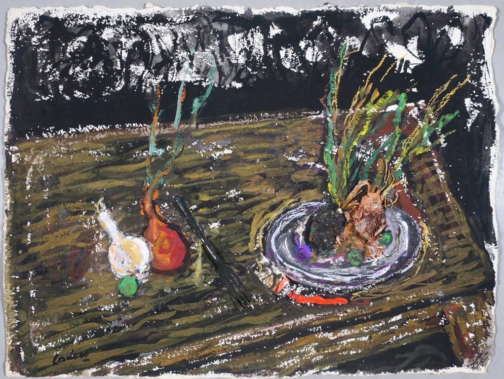 Horacio Cordero: Acryl en assemblage op handgeschept papier, Z.T. (Tafel) kopen? Bied vanaf 50!