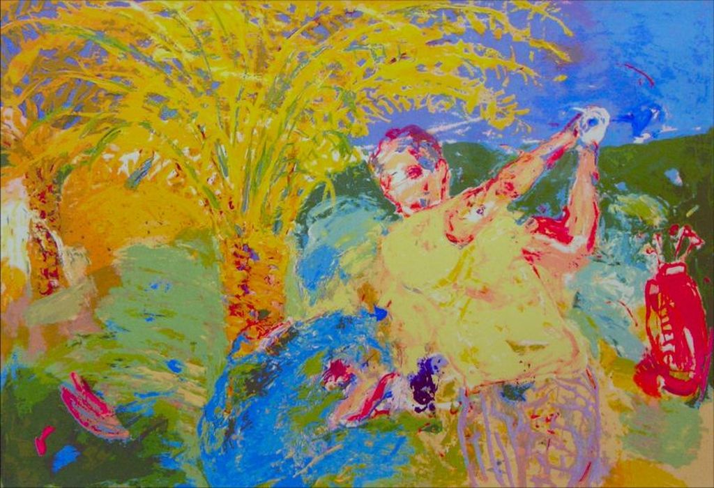 Jan van Diemen: zeefdruk 53 kleurendruk, golfer/gele palm kopen? Bied vanaf 275!