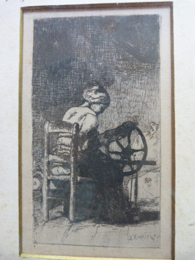 J.F. Millet  -  ets  -  vrouw aan het spinnewiel. kopen? Bied vanaf 1!