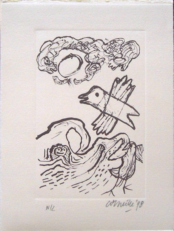 Corneille : stormvogel,zee en golven (mooie ets) verkocht voor € 86!