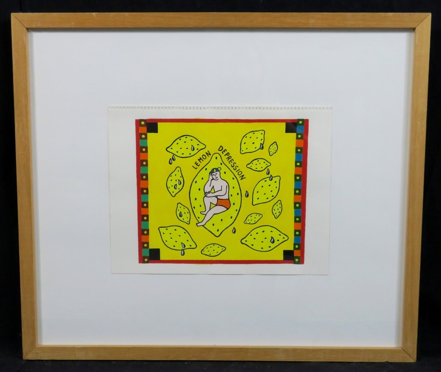 Pam Emmerik: Gouache, Lemon Depression - Ingelijst verkocht voor € 45!