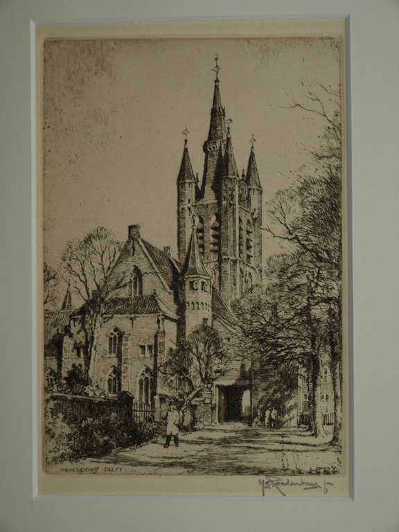 Hendrikus Elias Roodenburg (1895-1987): Ets – Prinsenhof Delft – Ingelijst -1960 kopen? Bied vanaf 22!