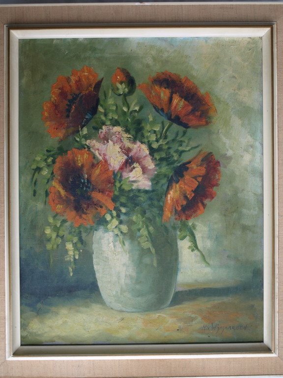 Herman Wijngaard : Olieverf op doek, Bloemstilleven met klaprozen – ca 1960 kopen? Bied vanaf 1!