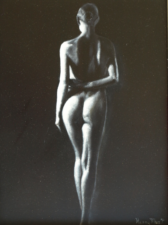 Henny Mus-Pater : Acrylverf op paneel – Naakte vrouw – ingelijst  verkocht voor € 60!