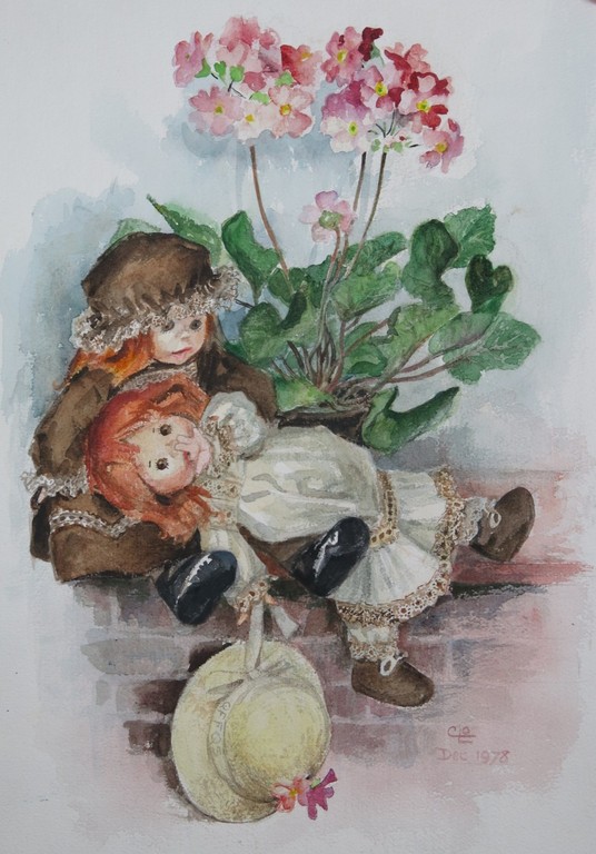 Cornelia Oudenaarden: Aquarel, Twee poppen kopen? Bied vanaf 1!