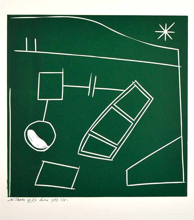 Wim Izaks: Linosnede. Abstracte compositie verkocht voor € 70!