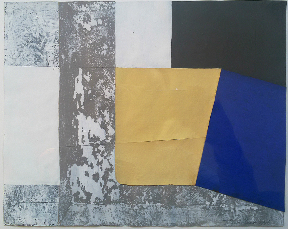 Henri Plaat - Interieur met geel vlak, gemengde techniek (mooi ingelijst) verkocht voor € 80!