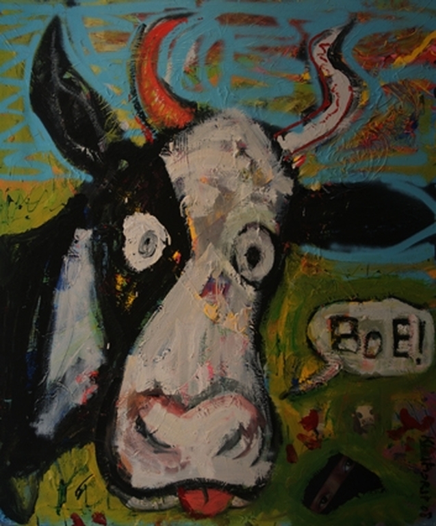 Peter Klashorst - 'De verbaasde koe' - acryl op canvas kopen? Bied vanaf 250!