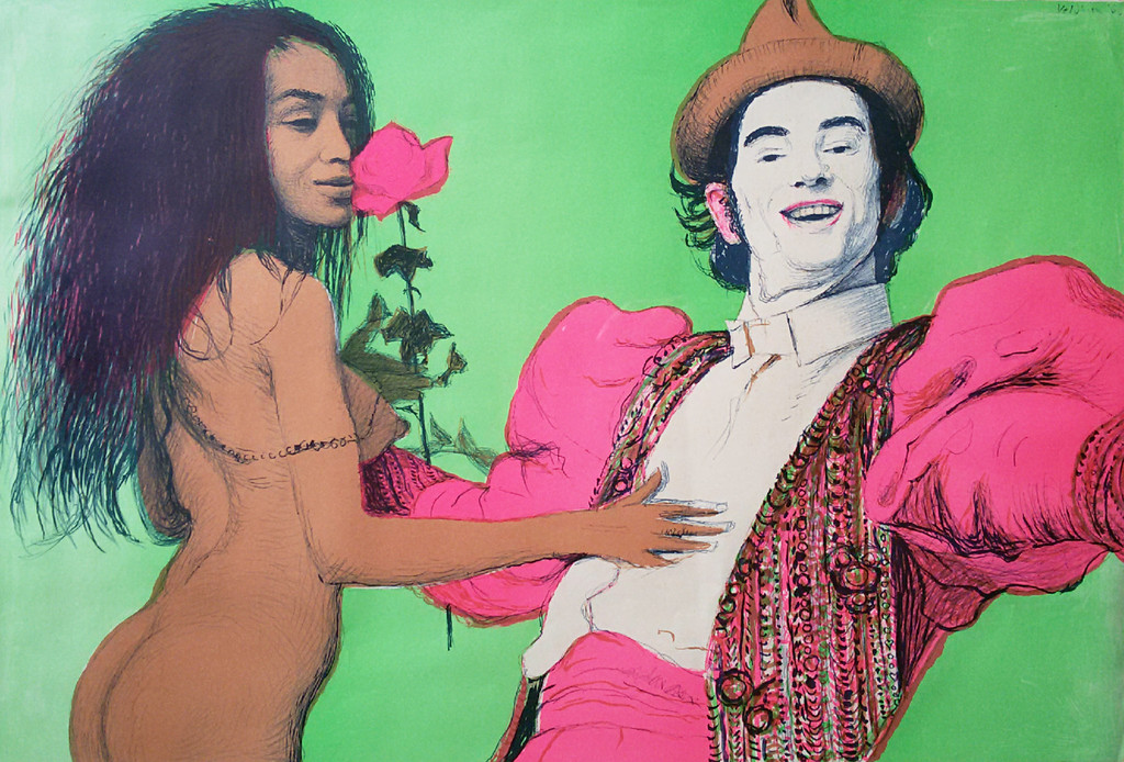 Aat Veldhoen - Zelfportret als clown met vrouw, litho (ingelijst) verkocht voor € 195!