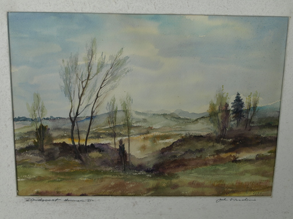 JOHN VISSCHER – Aquarel  – Zandvoort duinen  - Gesigneerd & ingelijst - 1951  kopen? Bied vanaf 1!