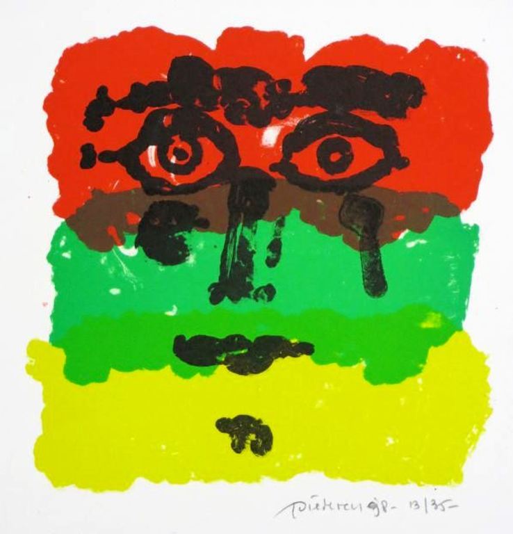 Jef Diederen: Zeefdruk, Gezicht rood/groen/geel kopen? Bied vanaf 35!