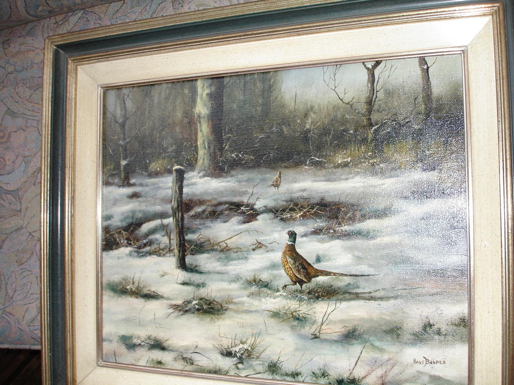 Hans Bulder  Olieverf op doek gesigneerd fazanten in winterlandschap kopen? Bied vanaf 1225!